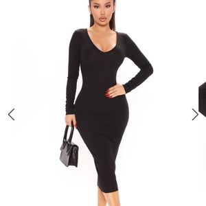 Low Key Ribbed Midi Dress - Black